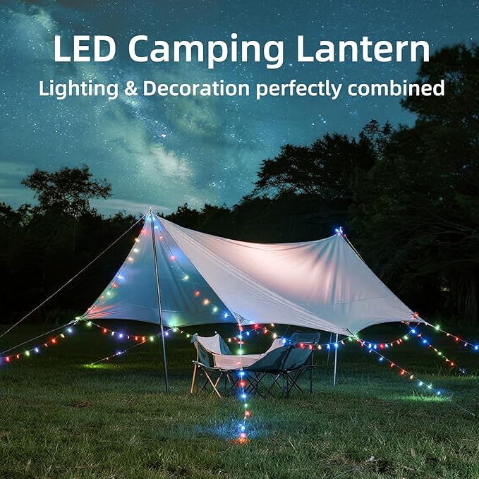 Moobibear Camping String Lights, Quick Storage, 99FT/300LED RGB Rechargeable Tent Lights String with USB 8 Lighting Modes, Hanging Waterproof Portable LED Lamp for for Camping Essentials, Yard, Party