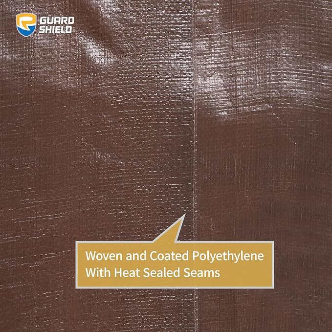 GUARD SHIELD Tarps Heavy Duty Waterproof 30x30 Feet Brown/Silver Poly Tarp Cover Outdoor Thick UV Resistant Tarpaulin with Grommets 10mil