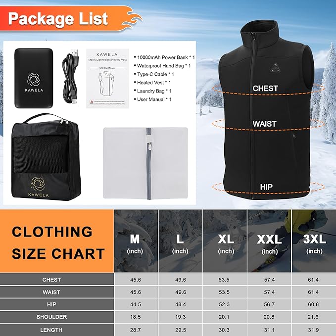 Heated Vest for Men with Battery Pack Included, Water & Wind Resistance Softshell Electric Vest for Hunting Hiking