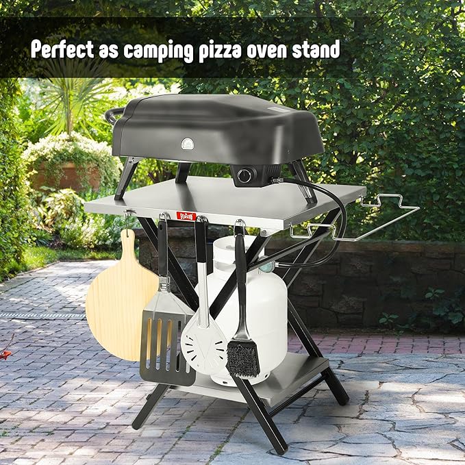 Outdoor Grill Table, Foldable Pizza Oven Stand & Griddle Stand with Garage Rack & Tissue Holder, Folding Outdoor Prep Table for Gathering and Party, 30" x 24", Stainless Steel