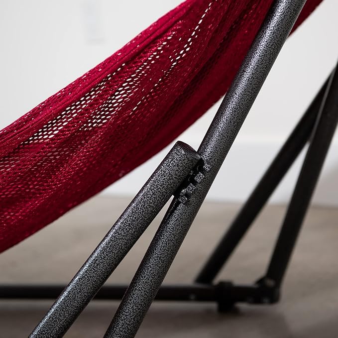 Best Home Fashion Hammock for 2 Persons with Collapsible Steel Stand 600 lbs Capacity- Portable Carrying Case, Adjustable, Perfect for Camping Beach Patio, EZ Daze Foldable Hammock with Stand- RED