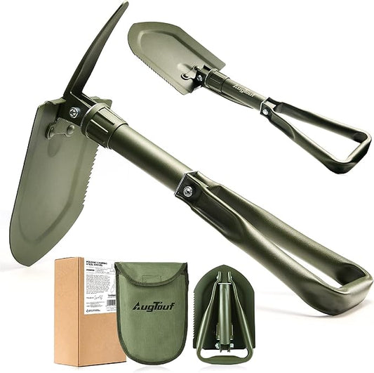 22.8'' Military Folding Camping Shovel, Offroad Survival High Carbon Steel Shovel (Olive) AugTouf by toolant