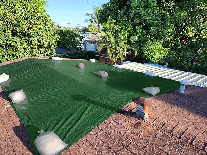 Heavy Duty Tarp Waterproof Outdoor Tarps Multi-Purpose Tear and Rip Proof UV Resistant Green Tarpaulin with Reinforced Grommets and Edges (5mil, 8' x 10')