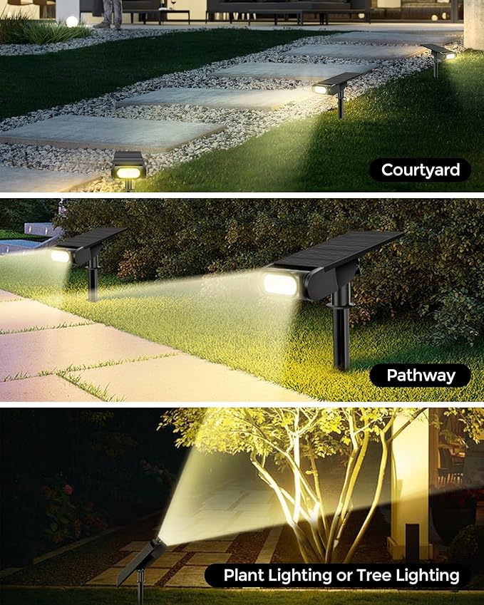 Solar Spot Lights Outdoor, 12 RGB Color Modes Landscape Light Waterproof IP67 with Remote Control, 2-in-1 Color Changing RGB/Cool/Warm White Solar Lights Outdoor for Yard Garden Pool 4 Pack