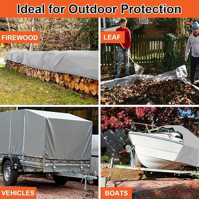 Tarp Waterproof 12x20 Ft Heavy Duty Tarp Thicker 16 Mil Large Tarps with Brass Grommets and Reinforced Edges, UV&Fade Resistant Tear Resistant Plastic Tarp for Outdoor Camping Roof Pool Tent