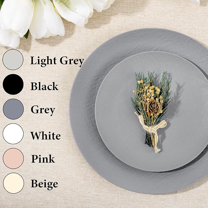 WONDERFUL 32pcs Dark Grey Plastic Plates Reusable Plates Halloween Plates Unbreakable and Dishwasher safe Dishes Set Outdoor Plate Includes:16 Dinner 10" & 16 Dessert Plate 7.3" Suitable for Camping