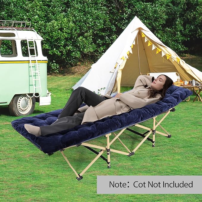 REDCAMP Extra Thick Folding Sleeping Cot Pads, Comfortable Soft Velvet Cotton Camping Cot Mattress Pad for Hiking, Backpacking, Blue 75"x28"