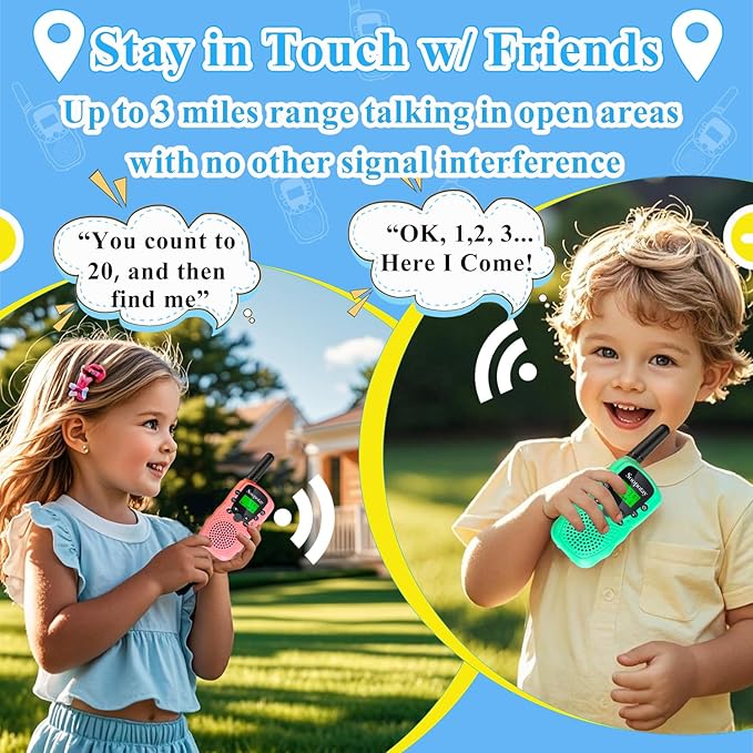 Walkie Talkies for Kids, Walkie Talkie Toys for Girls & Boys, Outdoor Toys for Ages 4-8-12, Built-in Flashlight, 22 Channels, Stocking Stuffers for Kids, Gifts for 3 4 5 6 7 8 9 10 Year Old Girls Boys