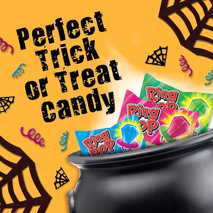 Ring Pop Halloween Candy Lollipops - 50 Ct Bulk Candy Variety Pack in Assorted Fruity Flavors - Full Size, Individually Wrapped Hard Candy For Trick or Treat, Halloween Bowls, Gifts, Party Favors