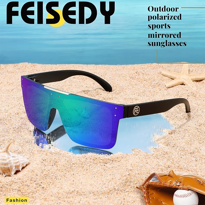 FEISEDY Men Sunglasses Polarized Oversized Square Flat Top Cycling Running Fishing Golf Hiking Sports B2990
