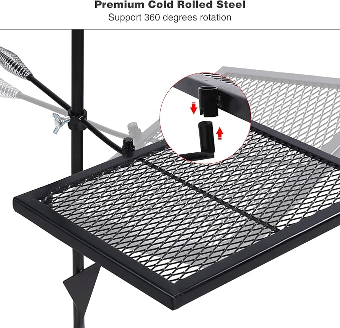 Lineslife Swivel Campfire Grill Grate, Adjustable Heavy Duty Steel Fire Pit Grill Grate Over Fire Pit, Open Fire Grill with Carrying Bag for Outdoor Cooking Camping, Rectangle Black