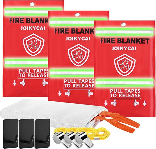 Fire Blanket For Home And Kitchen Fire Suppression Blanket Fire Blankets Emergency For Home Survival Fireproof Fiberglass Fire Safety Blanket RV Grill Fireplace Car Camping Hook Whistle 40"x40" 3 Pack