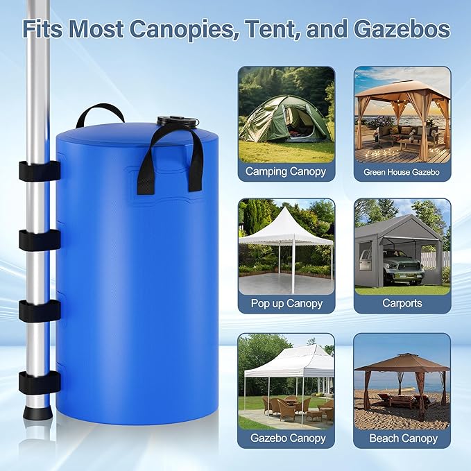 Canopy Water Weights Bag, 220 lb Canopy 4 Leg Weights Bag, Portable 25L Water Bag Windproof Fixed Water Tent Weights, for Outdoor Pop Up Tent, Canopies, Gazebo, Shelter, 4 Pack (25L Blue)