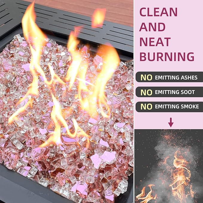 20 Pounds Fire Glass 1/2 Inch High Reflective Tempered Firepit Glass Rocks for Fireplace, Fire Pit Table, Fire Bowl and Landscaping (Rose Gold)