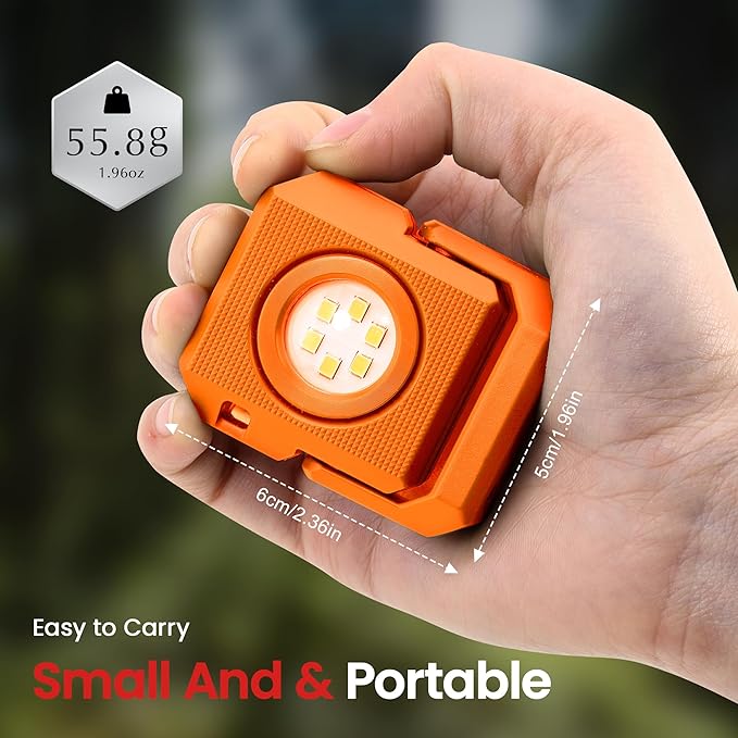 2 Pcs Mini Rechargeable LED Work Light, 550 Lumens Magnetic Flashlight Keychain Lights with Rotatable & Magnet Base Portable Mechanic Light for Car Repairing Outdoors Camping, Orange