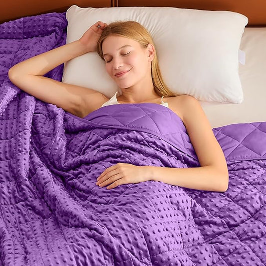 Weighted Blanket for Adults (12lbs, 48"x72" Twin Size) - Breathable Minky Heavy Blanket for 110-130lbs with Premium Glass Beads - Soft Thick Blanket for All-Season Sleeping - Purple