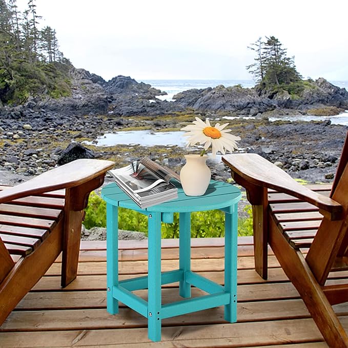 LZRS Round Adirondack Patio Side Table End Table, Outdoor Side Tables for Patio, Backyard,Pool, Indoor Companion, Easy Maintenance & Weather Resistant(Turquoise)