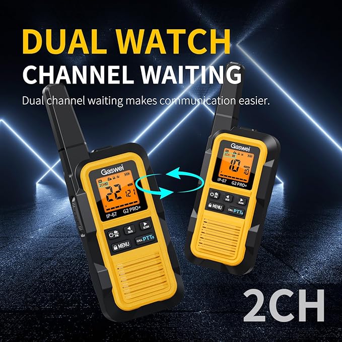 G2pro+ IP67 Waterproof Floating Walkie Talkies Long Range for Adults, Heavy Duty Walkie Talkie with Double PTT,FM Radio,SOS,NOAA Weather,VOX, Two Way Radio Rechargeable Battery(Yellow 6Pack)