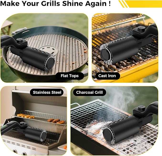 Electric Rotary Grill Brush for Outdoor Grill, 3-Speed Power Control, 304 Stainless Steel BBQ Grill Brush with No Bristle Shedding, 90 Mins Extended Runtime Grill Cleaning Brush