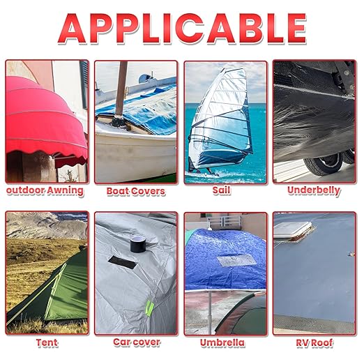 Birllaid Awning Repair Tape for Tarp, Heavy Duty Outdoor Repair Tape for Canvas, Boat Covers, Tent, Sail Tape, Tear Repair Patch Kit, Waterproof, UVproof, Black
