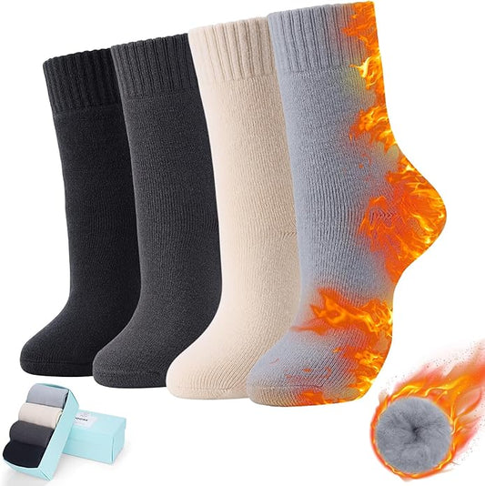 HUGSWEET Thermal Winter Socks for Women Extra Thick Insulated Heated Slipper Socks for Cold Weather 4 Pairs (Multicolor)