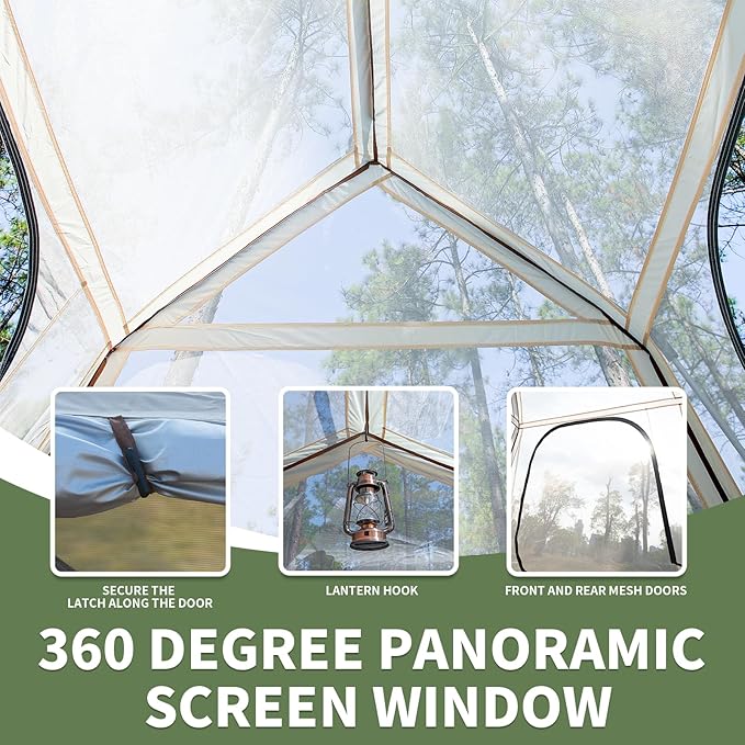 Camping Tents, 3-4 People Waterproof Cabin Tents, Double Layer Family Camping Tent with 2 Doors 360 Degree Panoramic Screen Window, Beach Tent with Carry Bag for Outdoor Hiking