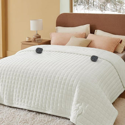 Bedsure Electric Blanket Queen Size - Dual Control Heated Weighted Blanket Queen with 10 Heat Settings, Fast Heating with 10 Time Settings (84x90 inches, Ivory)