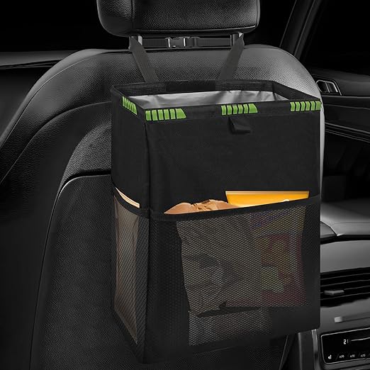 Homelove Hanging Car Trash Can with 4 Storage Pockets, Waterproof Leakproof Oxford Auto Garbage Bag, Adjustable Garbage Bag, Foldable Car Trash Bin Fit for Truck, SUV, Home, Office