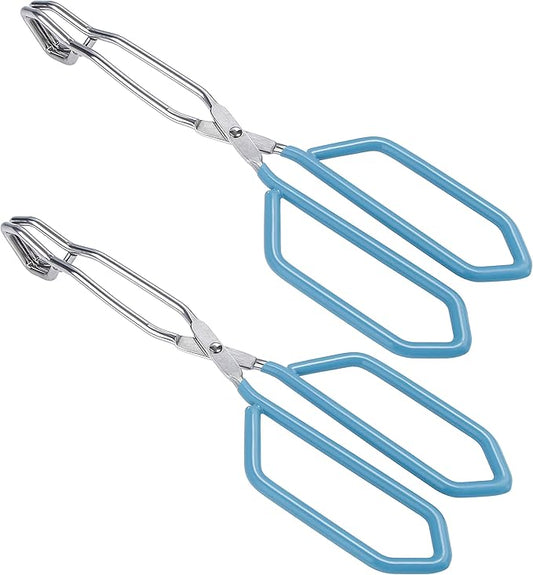 MSY BIGSUNNY Stainless Steel Scissor Tongs Heavy Duty Cooking Tongs with Soft Handles (2, blue 11" + 11")