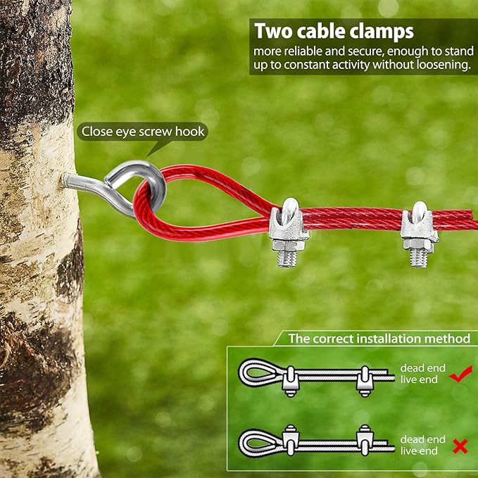 Heavy Duty Aerial Dog Tie Out Trolley System for Small to Large Dogs - 100ft Run Cable Zipline with 10ft Runner Cable Great for Yard Camping Outdoor (Red, 100 ft for one Dog up to 200 lbs)