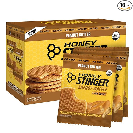 Honey Stinger Organic Peanut Butter Waffle, Energy Stroopwafel for Exercise, Endurance and Performance, Sports Nutrition for Home & Gym, Pre & During Workout, 16.96 Ounces (Pack of 16)