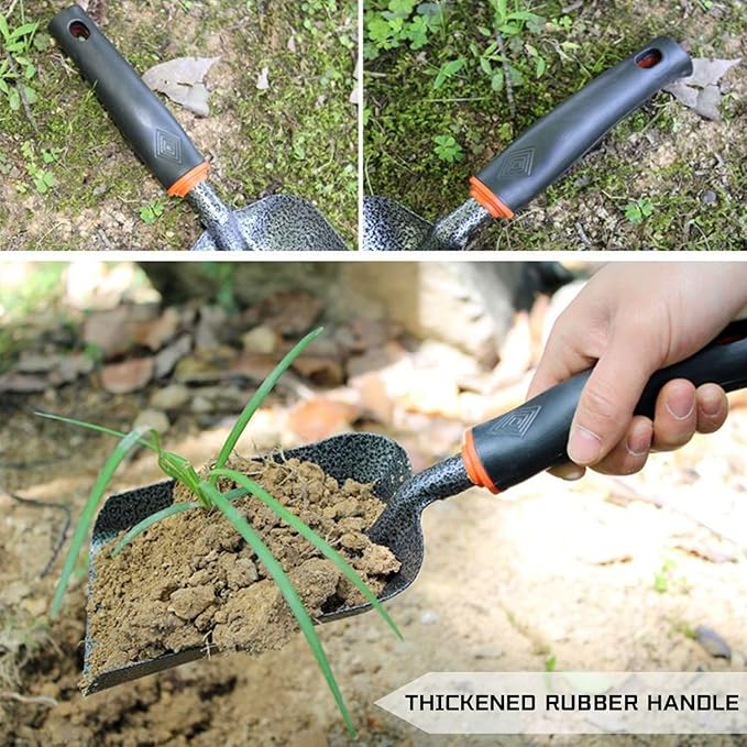SoloWilder 12.6" Ash Shovel for Fire Pit & Fireplace - Manganese Steel Gardening Tool - Black