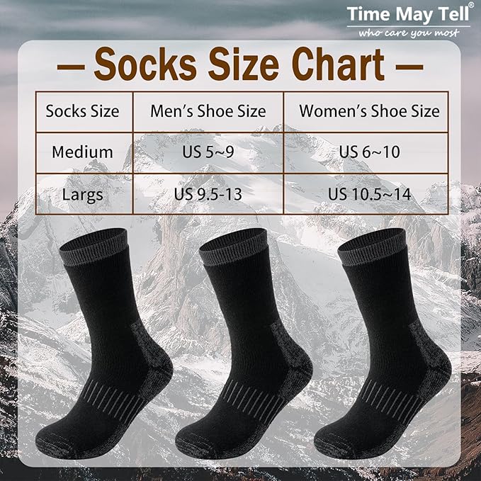 Time May Tell Mens Merino Wool Hiking Cushioning Socks For Outdoor Wool-Socks-For-Mens 3 Pack