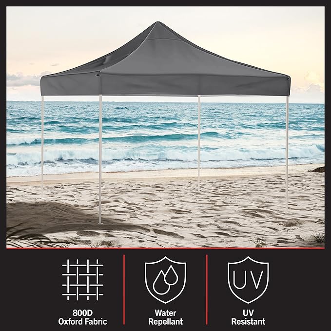 Pop Up Canopy - 10x10 ft Canopy Tent - UPF30 Beach Tent Sun Shelter - Adjustable Height EZ Up Canopy with Bag - Tents for Parties by Stalwart (Gray)