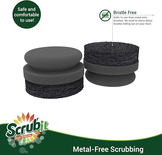SCRUBIT Grill Cleaning Brush - Grill Sponge Bristle Free BBQ Cleaner with Heavy Duty Scrubber Pad, Safe Cast Iron and Griddle Scraper Pads, Ideal Accessories for Charcoal and Gas Grills - 2 Pack
