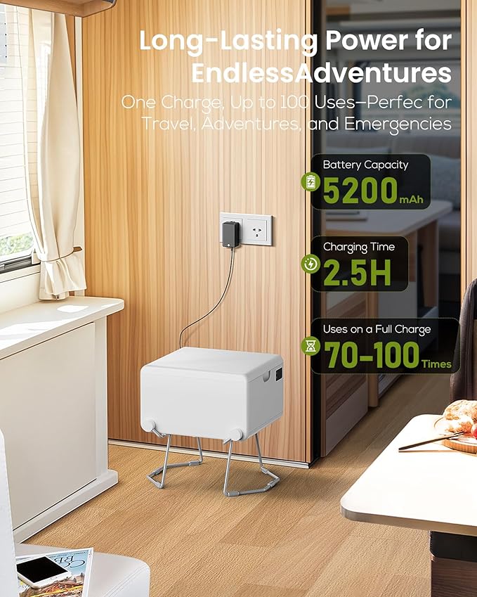 Dry Flush Toilet – Waterless, Odorless, Self-Contained | Rechargeable Portable Toilet for RVs, Van, Boat, Tiny House, Off-Grid | Easier to Use Than Composting or Incinerator Toilets
