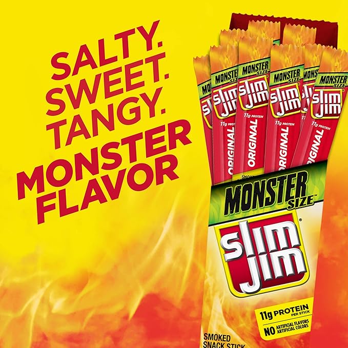 Slim Jim Monster Smoked Meat Sticks, Original Flavor, High Protein, 1.94 oz. (18 Count)