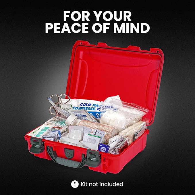 NANUK 910 Waterproof First Aid Box Empty – Durable, Medical First Aid Organizer Case, IP67-Rated, Dustproof, Impact-Resistant, and Floats (7.4" x 4.9" x 3.1") – Red