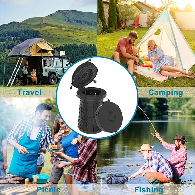 ALEVMOOM XXL Portable Toilet - 19.7" H Taller Wider Collapsible Foldable Camping Toilet with Lid, Strap, Bag - Adjustable for Camping, Hiking, Travel and Car