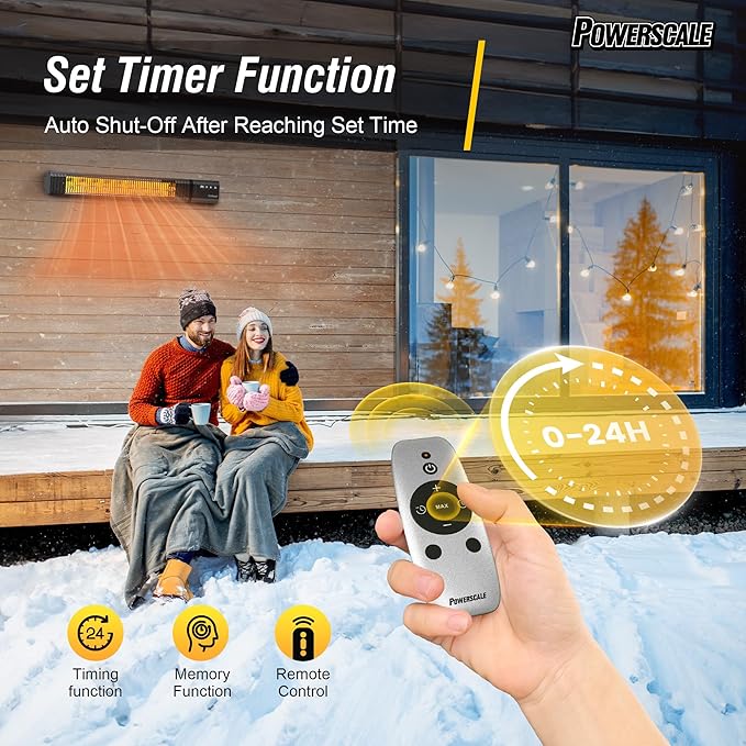 Infrared Heater, Outdoor Heaters for Patio Electric, IP65 Waterproof, 1500W, Patio Heater with Remote, 24H Timer&4 Heat Level for Porch, Garage & Backyard