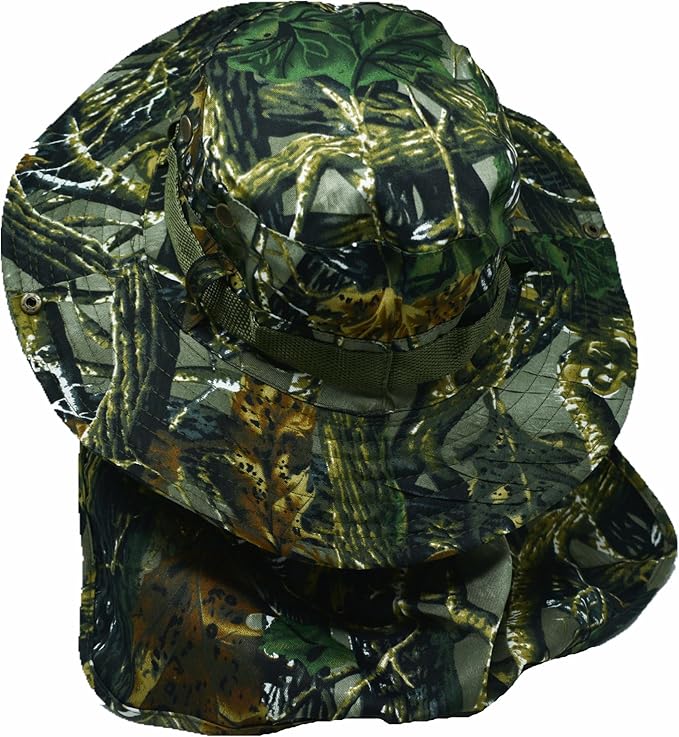 Glory Max Bucket Boonie Hat with Neck Flap Cover Sun Safari Wide Brim Fishing Garden Hiking Cap (Green Mix)