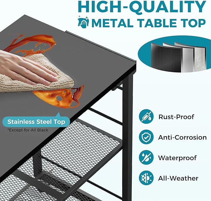 Ciokea Folding Outdoor Grill Cart with Wheels, 3-Shelf Grill Table with 27x18 in Table Top, Rolling Pizza Oven Stand, Metal Portable Cart for BBQ Patio Camping (All Black)