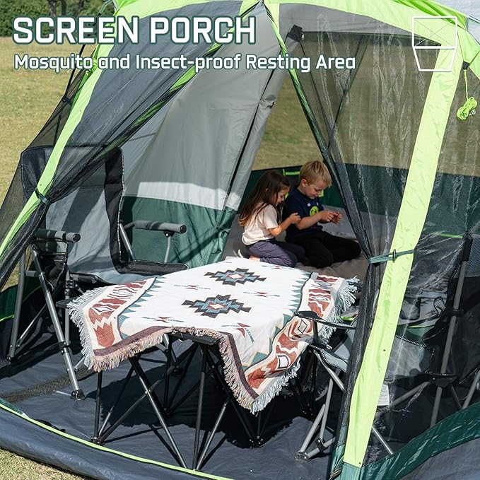 6/8 Person Large Waterproof Family Tents for Camping, Screened Camping Tent with Screen Porch, Bug-Free Relaxation & Easy Setup, Includes Rainfly & Carry Bag