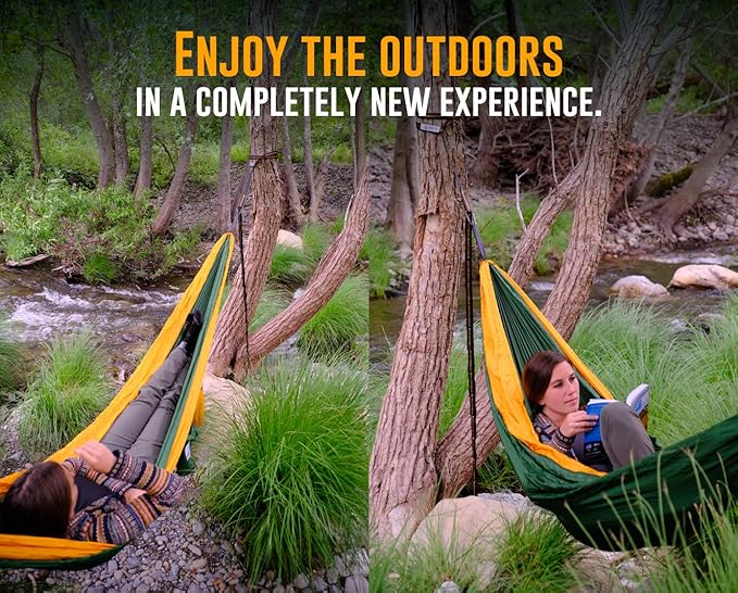 X-Large 2 Person Indoor Outdoor Camping Hammock - Compact Waterproof Double Hammock with Pocket, Tree Straps & Heavy Duty Carabiners - Parachute Grade Nylon Can Hold Over 600lbs of Weight