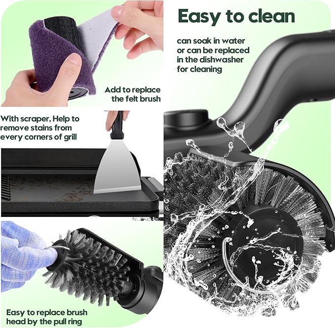 Juome Electric Grill Brush for Outdoor Grill, Cordless Rechargeable BBQ Grill Cleaner with 180°Adjustable Angle, Grill Cleaning Brush Kit with Grill Scraper, BBQ Grill Tools Accessories