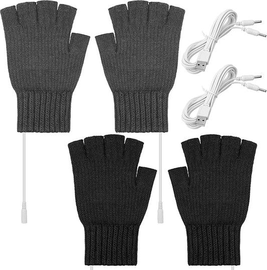 Bencailor 2 Pairs Usb Winter Heated Gloves Mitten Hand Washable Knitting Touchscreen Laptop Gloves