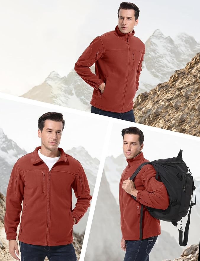 CRYSULLY Men's Fleece Jacket Tactical Full-Zip Winter Coat Jackets Multi Pockets