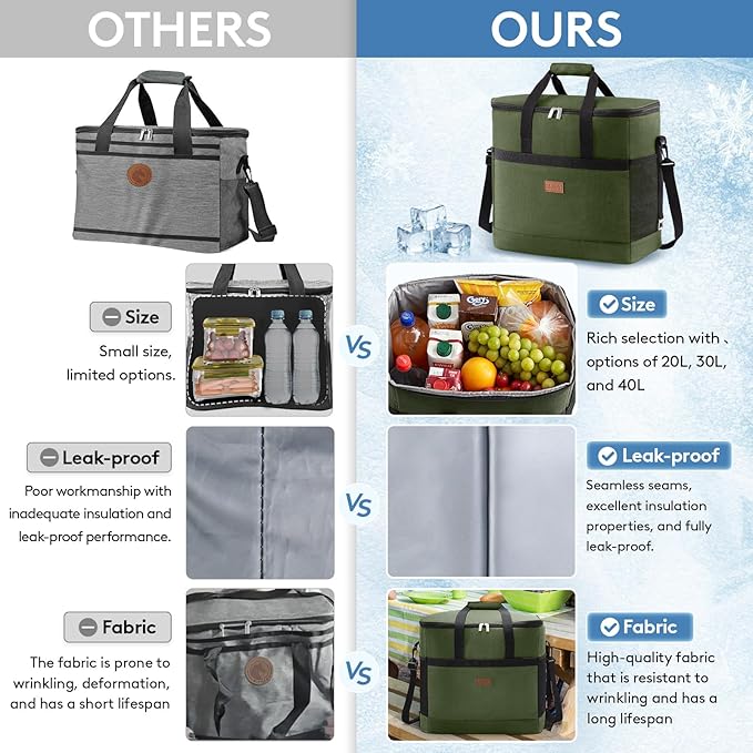 Lifewit Cooler Bag 30/50/60 Cans Collapsible and Insulated Large Lunch Bag Leakproof Soft Cooler Portable Tote for Camping/BBQ/Family Outdoor Activities