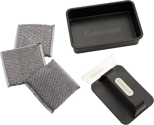 Cuisinart 5-Piece Grill & Griddle Scrubber Set, Bristle Free Stainless Steel 3 Steam Cleaning Sponges with Water Tray, Perfect for Grill & Griddle Cleaning Easy Stain Remover, BBQ & Camping Tool