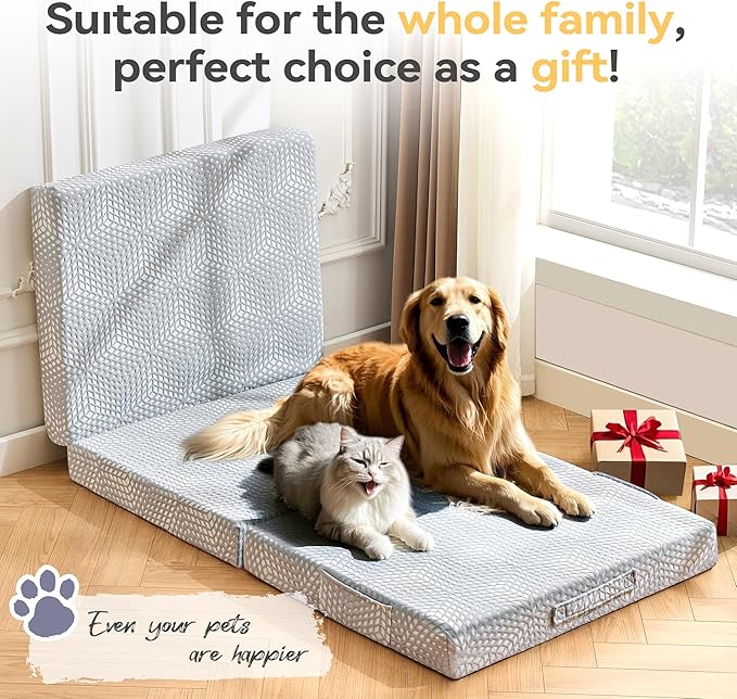 BDEUS Memory Foam Folding Mattress 4 Inch Small Full Size with Protable Storage Bag, Trifold Mattress Topper Soft Guest Bed Floor Mat for Kids Camping Road Trip, Gray, 52 x 73 Inch
